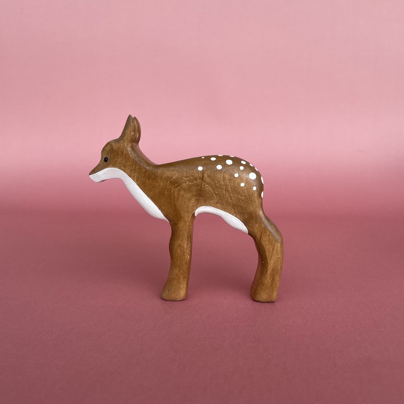 Wooden Deer and fawn figurines 2 pcs Toy wooden animals Handcrafted wooden Toys Wooden deer figurine image 5