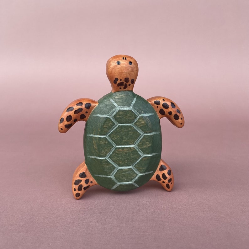 Wooden turtle figurine Wooden toys Animal figurines Sea creatures figurine Wooden turtle toy image 1