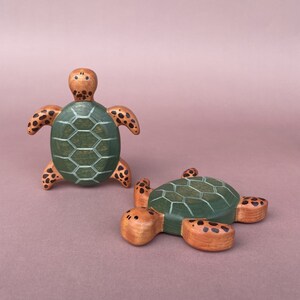 Wooden turtle figurine Wooden toys Animal figurines Sea creatures figurine Wooden turtle toy image 3