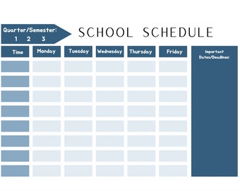 School Schedule. Printable/Downloadable School Schedule.