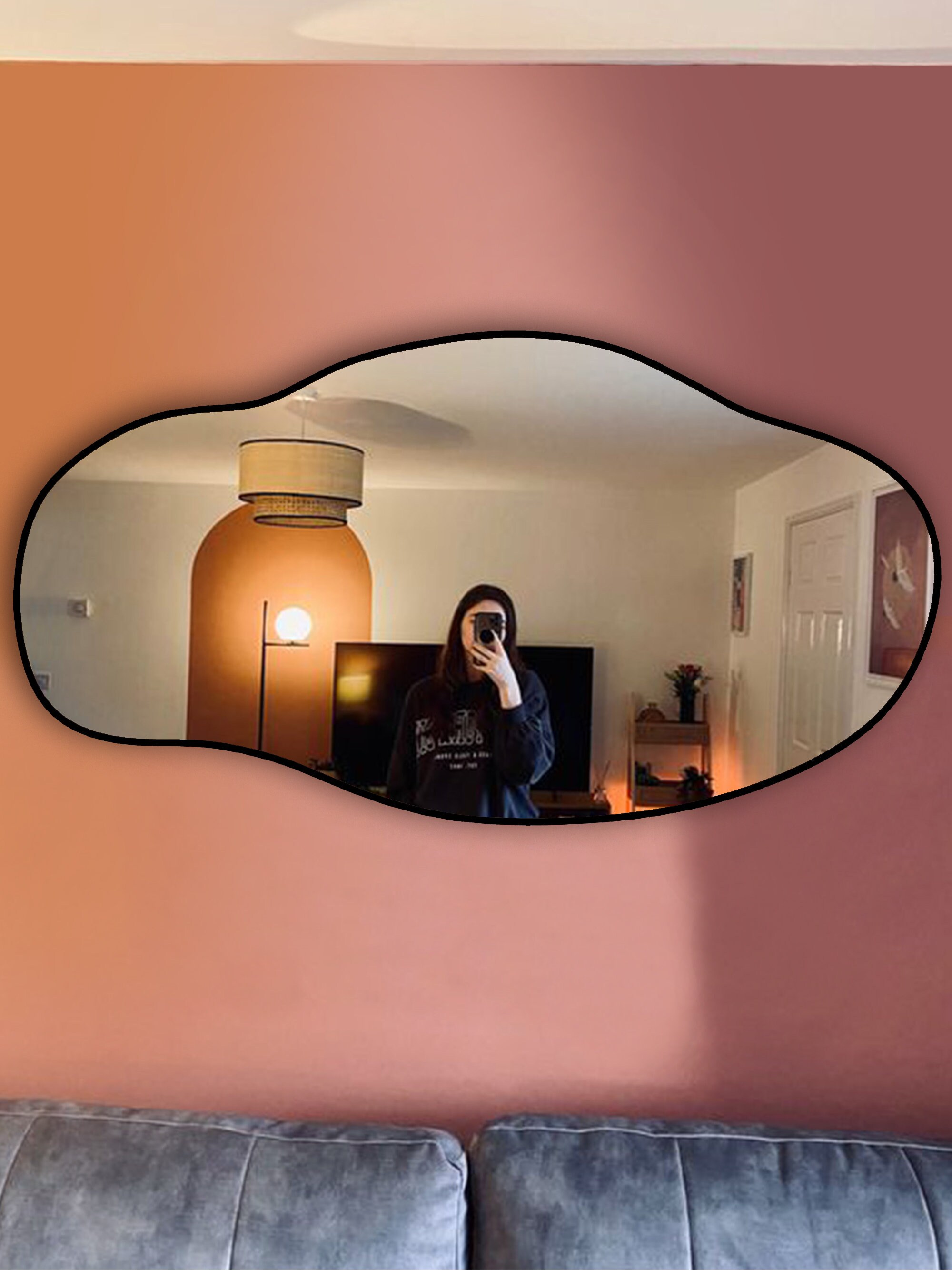 Large Gold Mirror Home Decor Asymmetrical Wall Mirror Wood Etsy Australia