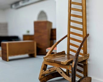 Teak & Olive Wood Ladder Back Primitive Folk Art Chair