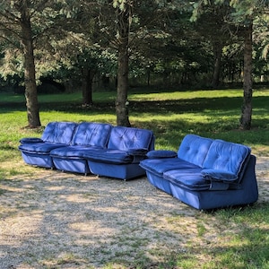 R.S. Associates Royal Blue Velvet Space Age 5-Piece Modular Sofa-Circa 1970s
