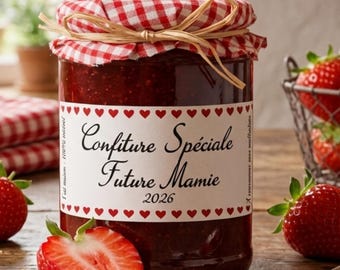 Jam jar label for pregnancy announcement to grandma, aunt, big sister, grandpa, dad, uncle, godmother, grandparents, cousin,....