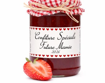 Étiquette pot de confiture pour annonce grossesse mamie, tata, grande sœur, papi, papa, tonton, marraine, grands-parents, cousine,....