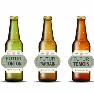 Etiqueta de botella de cerveza - Anuncio de embarazo, tio, tia, abuelita, abuelo, papa - Solicitud de testigo, solicitud de padrino o madrina.