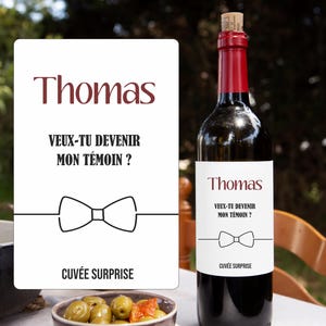 Wine label request for wedding witness - will you be my witness, my bridesmaid, my witness - customizable wedding announcement