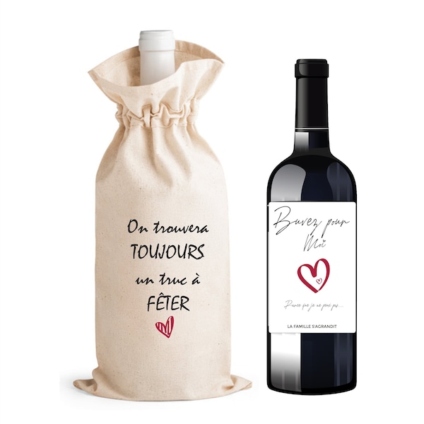 sac à bouteille, sac cadeau bouteille, étiquette vin pour annonce grossesse, annonce mariage, demande témoin....