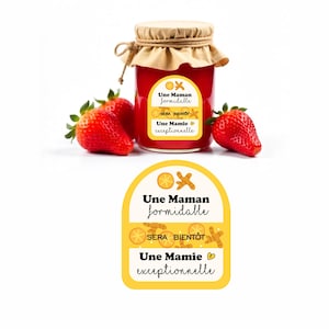 Annonce grossesse. Étiquette pot de confiture. Annonce bébé future mamie - future tata - future arrière mamie,