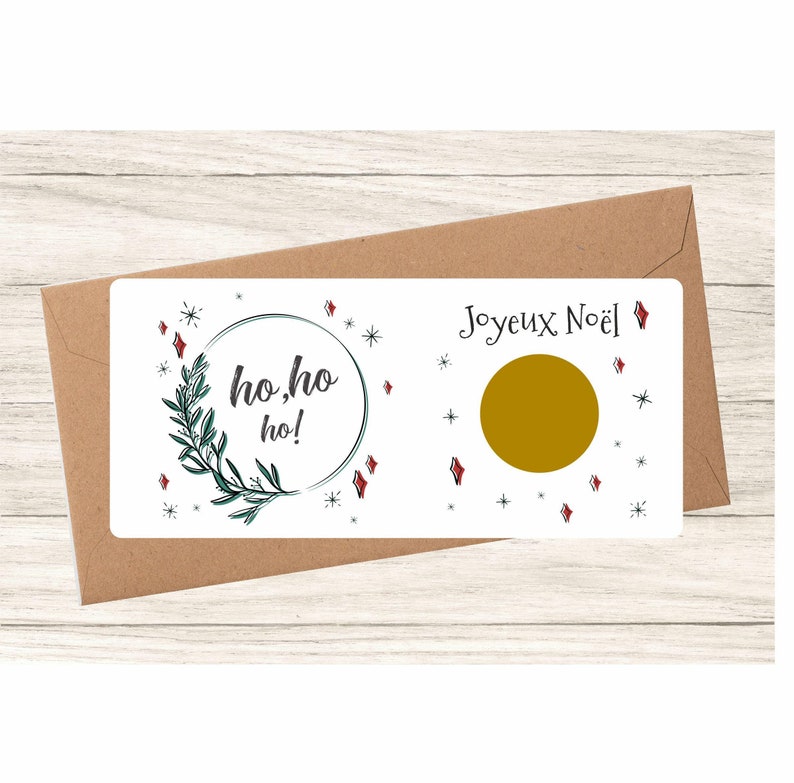 Carte à gratter Joyeux Noël avec pastille à gratter Or, personnalisé avec votre texte caché sous la pastille