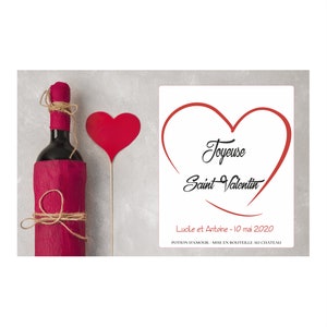 Étiquette bouteille de vin Saint Valentin - Valentine's Day - Autocollant et waterproof