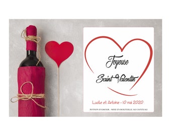 Étiquette bouteille de vin Saint Valentin - Valentine's Day - Autocollant et waterproof