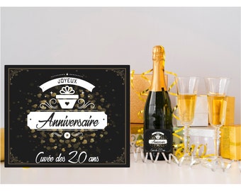 Étiquette anniversaire pour bouteille de vin ou champagne