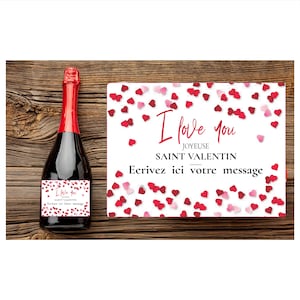 Étiquette bouteille de champagne Saint Valentin - Valentine's Day - Autocollant et waterproof