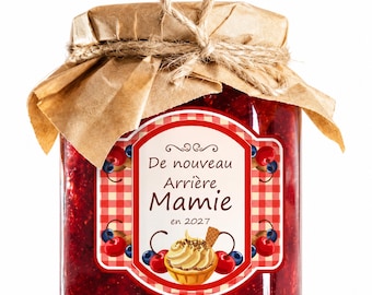 Pregnancy announcement for grandma, aunt, great-grandma: Personalized jam jar label. Original announcement, Family Pregnancy Reveal