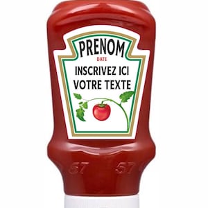 Étiquette bouteille de ketchup personnalisée avec votre texte, cadeau personnalisé, st valentin, anniversaire,...