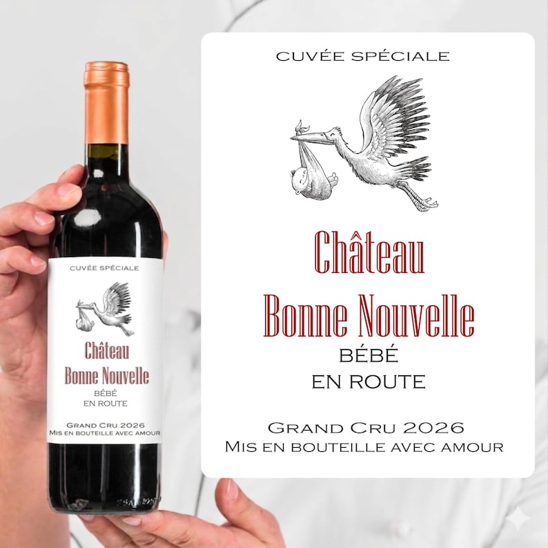 Wine bottle label for pregnancy announcement - future grandpa, uncle, aunt, grandma, grandparents, dad, godfather, the family is growing image 6