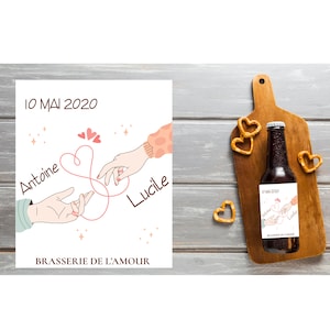 Étiquette bouteille de bière à personnaliser Saint Valentin - Mariage - Fiançailles - Autocollant et waterproof
