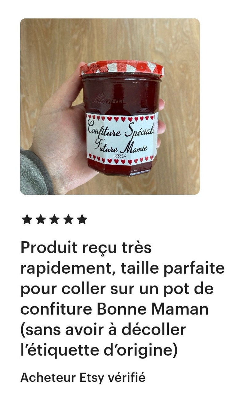 Étiquette pot de confiture annonce grossesse mamie, tata, grande sœur, papi, papa, tonton, marraine, grands-parents, cousine,.... image 6