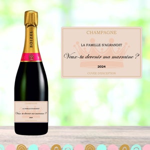 Pregnancy announcement - Godmother request - Godfather request - Champagne bottle label - Baby announcement -
