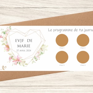 Personalized EVJF Scratch Card, customizable EVJF Program, bachelorette party, future bride, bachelorette party animation