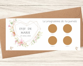 Carte à Gratter EVJF personnalisée, Programme EVJF personnalisable, enterrement de vie de jeune fille, future mariée, animation evjf