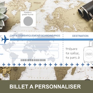 Scratch card surprise travel announcement - good trip to personalize - scratch plane or train ticket - surprise weekend - Boarding