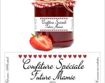 Étiquette pot de confiture - annonce grossesse mamie, tata, grande sœur, papi, tonton, marraine, grands-parents, cousine,....