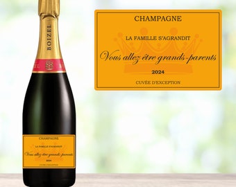 Vous allez être grands-parents, Étiquette bouteille de champagne, annonce grossesse, arrière grand-père, papy, mamie, sticker waterproof