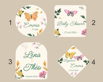 Set of personalized sticker labels, personalized stickers, baptism, birthday, baby shower, wedding, evjf, party, personalized text