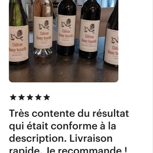 May include: Five bottles of wine with custom labels that say "Ch&acirc;teau Bonne Nouvelle" with a stork graphic and the words "Future" and "Grandparents".