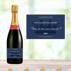 Champagne label, witness request, wedding announcement.