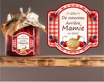 Étiquette Annonce Grossesse Pot Confiture - 'Spéciale Mamie' - Cadeau Original Famille