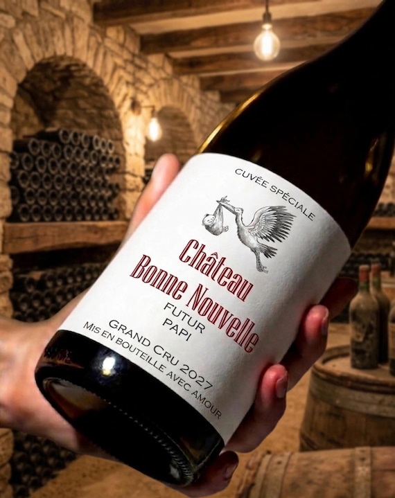 Etiquette bouteille de vin pour annonce grossesse - futur papi, tonton, tata, mamie, grands-parents, papa, parrain, la famille s'agrandit