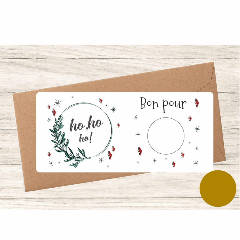 Carte à gratter Bon Pour avec pastille à gratter Or fournie. Vous pourrez la personnaliser à réception  et coller la pastille fournie