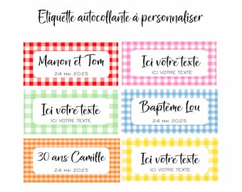 Customizable rectangular gingham sticker label, personalized stickers, baptism, birthday, baby shower, wedding, bachelorette party...