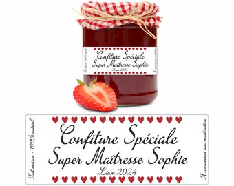 Étiquette pot de confiture - Cadeau personnalisé maîtresse - maître - atsem - nounou - crèche. Merci maîtresse - Cadeau ATSEM - Merci maître