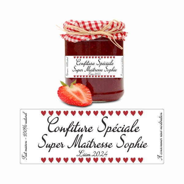 Étiquette pot de confiture - Cadeau personnalisé maîtresse - maître - atsem - nounou - crèche. Merci maîtresse - Cadeau ATSEM - Merci maître