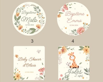 Set of customizable self-adhesive labels, personalized stickers, baptism, birthday, baby shower, wedding, bachelorette party...