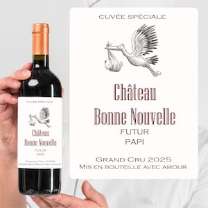 Wine bottle label - Pregnancy announcement - future grandpa, uncle, aunt, grandma, grandparents, dad, godfather, the family is growing