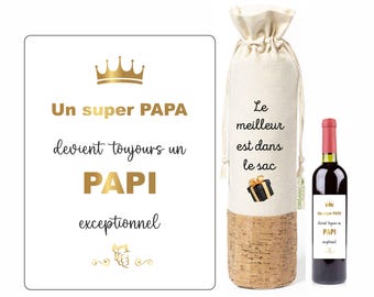 Bolsa de regalo para botella de vino, etiqueta de vino para anuncio de embarazo, anuncio de boda, solicitud de testigo....