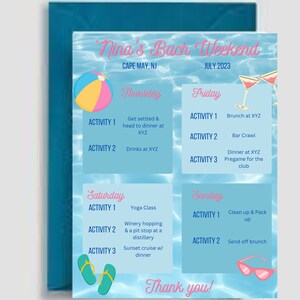 Beach Bachelorette Itinerary Template