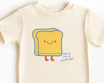 Smile Shirt Cute Toddler Boy Tees Kids Smiley Shirt  Toddler Graphic Shirts Bread Shirt Graphic Bread T-Shirt