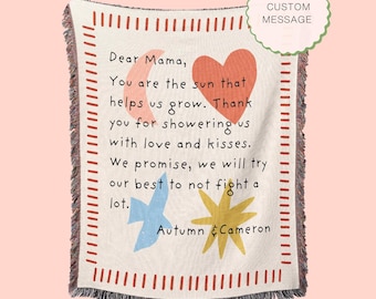 Personalized Cozy Blanket with Love Letter – Sentimental Christmas Gift from Kids for Mom or Grandma, Holiday Present for Her
