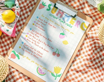 Printable Summer Screen Time Rules Digital Download Screen Time Checklist Kids Screen Time Planner Kids Summer Schedule Daily Activity