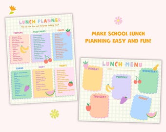 Kids Meal Planner Kids Lunch Ideas Printable School Lunch Meal Planner Kids Nutrition Kids Lunchbox Printable Instant Download Printable PDF