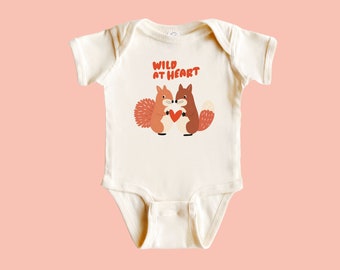 Funny Pun Baby Clothing Wild at Heart Saying Baby Shirt Animal Theme Baby Clothing Valentine Theme Cute Squirrel Graphic Shirt Humorous