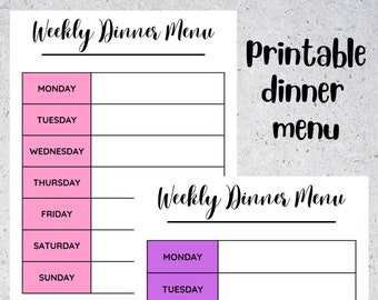 Dinner Menu Weekly Printable - Etsy