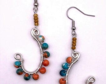 Boho style Sedona sunset dangle earrings, with Sterling Silver ear wires.