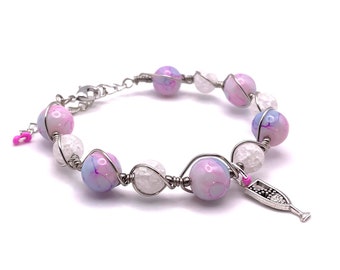 Happy New Year, wine glass, glass bead bangle bracelet!